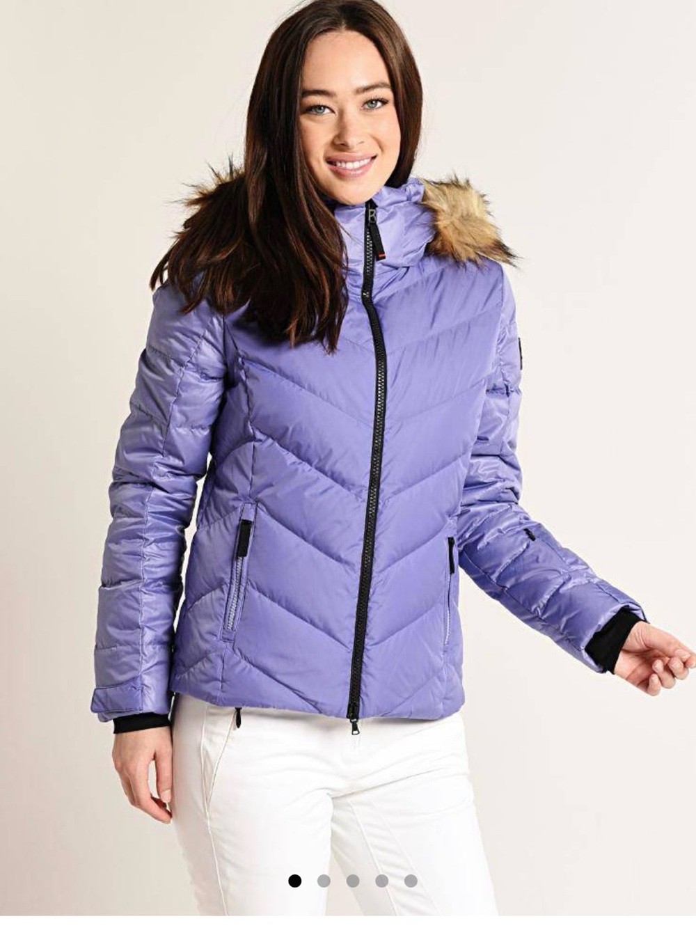 Bogner Fire+Ice Sassy Down Ski Jacket in periwinkle, featuring distinctive chevr